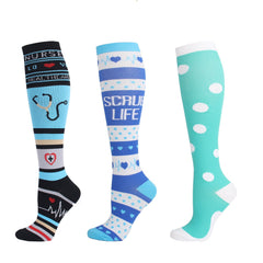 Knee-High Compression Socks Medical Nurse Pattern Sports Nylon Stockings