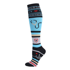 3 Pairs Knee-High Compression Socks Medical Nurse Pattern Sports Stockings