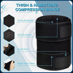 Thigh Brace SupportAdjustable Thigh Brace, Hamstring Compression Wrap, Thigh Compression Sleeve, Quad and Upper Leg Brace for Men & Women 