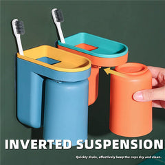 Wall Mounted Toothbrush Holder with Gargle Cup Storage Box Self Adhesive 2Pcs