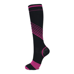 Unisex Striped Nylon Sports Compression Socks Knee-High Stockings