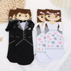 Whimsical Cartoon Bride & Groom Socks