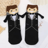 Whimsical Cartoon Bride & Groom Socks
