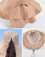 Wide Brim Sun Hat for Women with Neck Flap Summer Sun Protection Cap