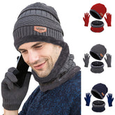 Winter Hat Scarf Knit Cap Touch Screen Mittens Gloves