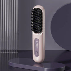 Cordless Three-Setting Hair Straightener Brush Comb with LCD Display
