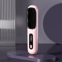 Cordless Three-Setting Hair Straightener Brush Comb with LCD Display