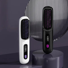 Cordless Three-Setting Hair Straightener Brush Comb with LCD Display