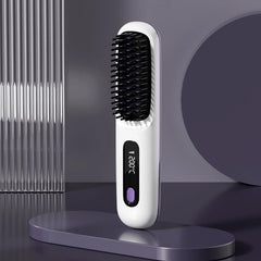 Cordless Three-Setting Hair Straightener Brush Comb with LCD Display