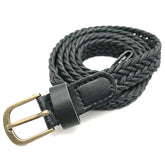 Women Hand Knit Belt Vintage Pin Buckle Leather Braid Thin Belts