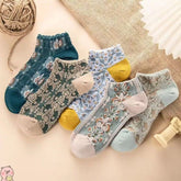 5pcs Women's Vintage Floral Ankle Socks
