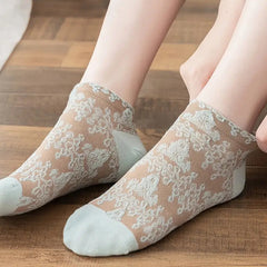 5pcs Women's Vintage Floral Ankle Socks