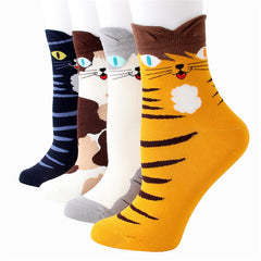 4 Pairs Womens Girls Cute Animal Casual Comfort Funny Cotton Crew Socks