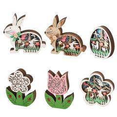 Wooden Easter Ornaments with LED Light Decoration Bunny Rabbit Tabletop Craft