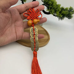 Wooden Gourd Pure Copper Five Emperor Coins Hanging Ornament Chinese Knot Tassel