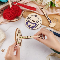 Wood Wrist Yarn Ball Minder Storage with Leather Wristband 