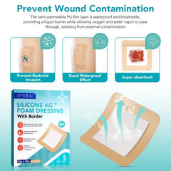 Silicone Foam Dressing Ag Sterile Wound Bandage with Waterproof Gentle Adhesive Border