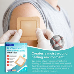 Silicone Foam Dressing Ag Sterile Wound Bandage with Waterproof Gentle Adhesive Border