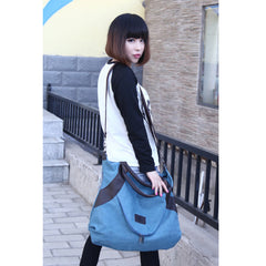 Large Pocket Women's Shoulder Cross-body Handbags Canvas Leather Bags