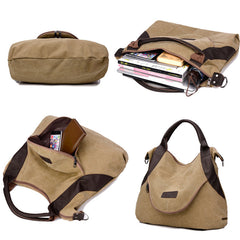 Large Pocket Women's Shoulder Cross-body Handbags Canvas Leather Bags