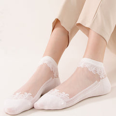 5Pcs Women’s Sheer Crystal Glass Breathable Ankle Socks