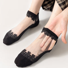 5Pcs Women’s Sheer Crystal Glass Breathable Ankle Socks