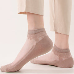 5Pcs Women’s Sheer Crystal Glass Breathable Ankle Socks