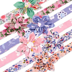 Personalized Floral Dog Collar with Custom Engraved Tag – Soft Adjustable Nylon Collar for Dogs & Cats, Optional Matching Leash