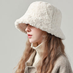Fuzzy Bucket Hat Autumn and Winter Soft Plush Fisherman Faux Fur Cap