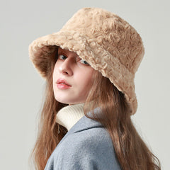 Fuzzy Bucket Hat Autumn and Winter Soft Plush Fisherman Faux Fur Cap