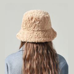 Fuzzy Bucket Hat Autumn and Winter Soft Plush Fisherman Faux Fur Cap