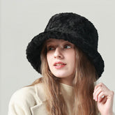 Fuzzy Bucket Hat Autumn and Winter Soft Plush Fisherman Faux Fur Cap