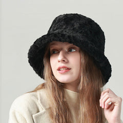 Fuzzy Bucket Hat Autumn and Winter Soft Plush Fisherman Faux Fur Cap
