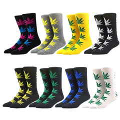Weed Leaf Printed Cotton Crew Boot Scoks Maple Leaf Athletic Hiking Socks