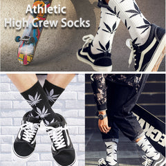 Weed Leaf Printed Cotton Crew Boot Scoks Maple Leaf Athletic Hiking Socks