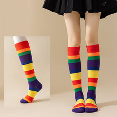 Rainbow Striped Crew Rainbow Knee High Cosplay Socks