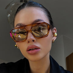 Trendy Hexagonal Aviator Sunglasses Women Men Hexagon Square Sun Glasses 