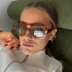 Trendy Hexagonal Aviator Sunglasses Women Men Hexagon Square Sun Glasses 