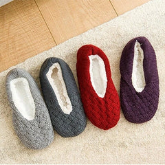 Women Knit Slipper Socks Ankle Short Fleece Lined Thicken Home Anti Slip