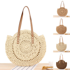 Womens Round Corn Straw Handle Shoulder Bag