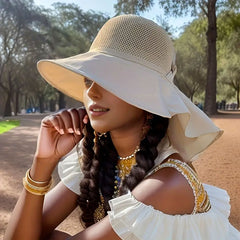 Bow Tie Shawl Sun Hat Hollow Design Stylish Breathable Sunshade Hat