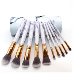 10pcs Premium Marble Texture Synthetic Hair Makeup Brushes Set with Case