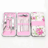 12pcs Manicure Set Nail Clippers Pedicure Kit Pink Flower Case