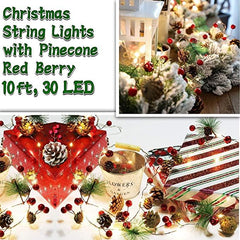 20 LED Christmas String Lights Pinecone Red Berry Bell Xmas Fairy Light