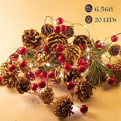 20 LED Christmas String Lights Pinecone Red Berry Bell Xmas Fairy Light