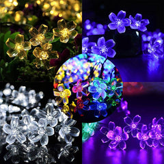 50 LED Peach Flower Solar Powered Waterproof Fairy String Lights