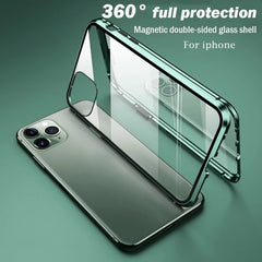 360° Protective Magnetic Case Metal Frame Tempered Glass Shell for iPhone