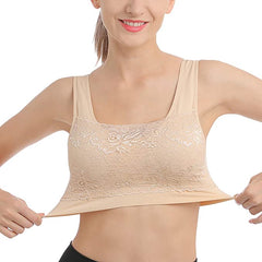 Women's Seamless Lace Bra Top with Front Lace Cover Sports Bra