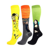 3 Pairs Artwork Painting Socks 20-30 mmHg Compression Stockings