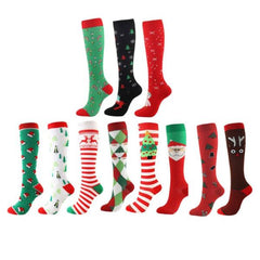 3 Pairs Christmas Knee-High Compression Socks for Women & Men